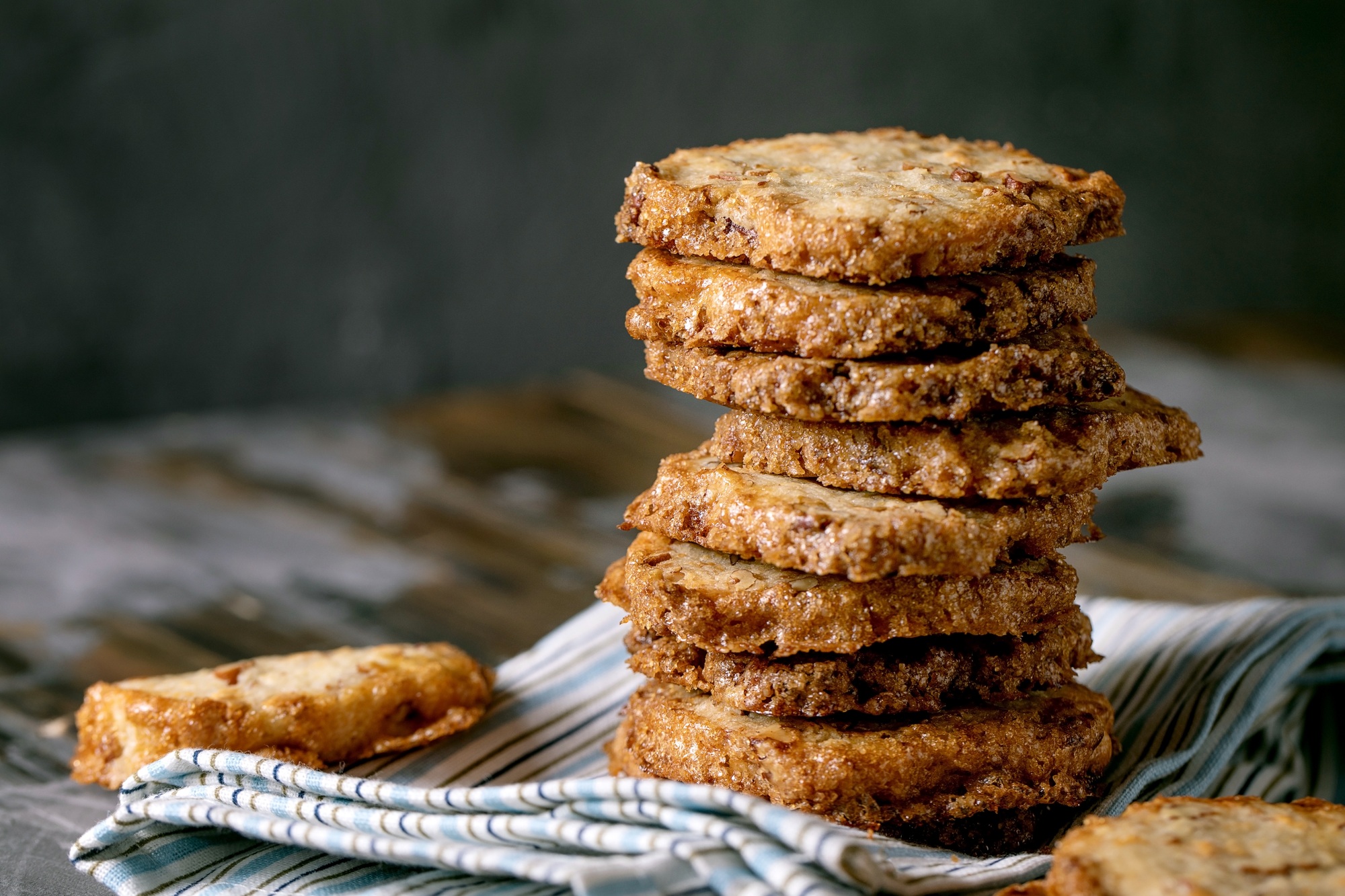 Homemade shortbread sugar cookies with nuts and chocolate